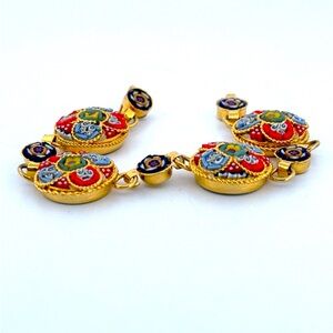 Vintage Italian gold plate micro mosaic link bracelet with white blue red colors